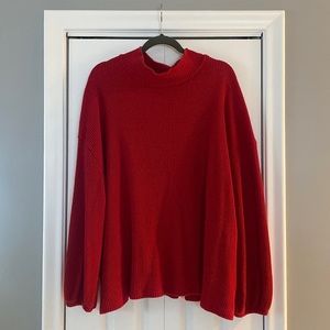 Red waffle knit sweater
